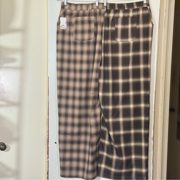 New BP. Plaid Mix Wide Legs Pants in Brown Ombré Plaid Combo - Picture 8 of 14